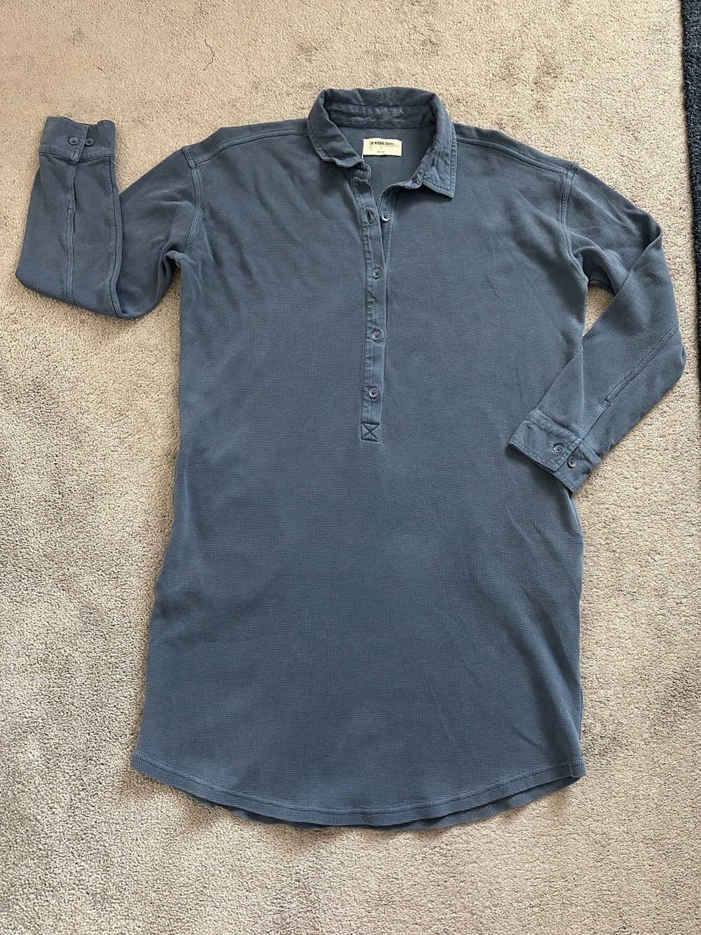 The Normal Brand Thermal Waffle-Knit Henley Dress Large Denim Blue 100% Cotton